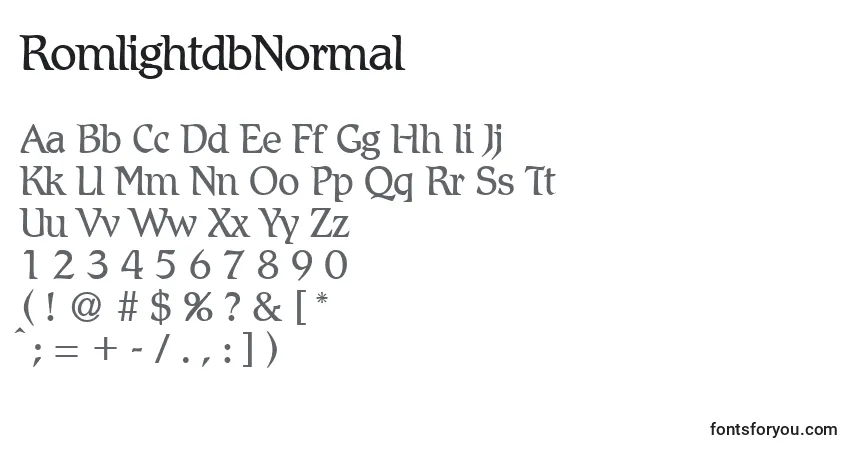 Czcionka RomlightdbNormal – alfabet, cyfry, specjalne znaki