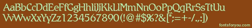 RomlightdbNormal-fontti – vihreät fontit ruskealla taustalla