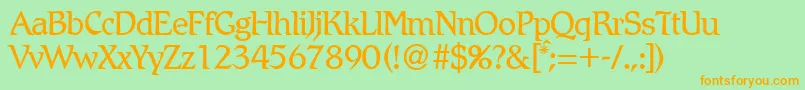 フォントRomlightdbNormal – オレンジの文字が緑の背景にあります。