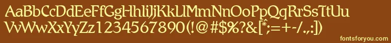 RomlightdbNormal-fontti – keltaiset fontit ruskealla taustalla