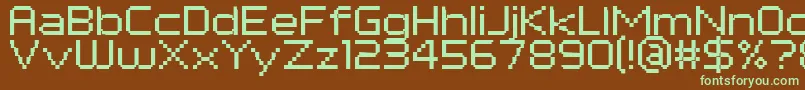 フォントPfTempestaSevenExtended – 緑色の文字が茶色の背景にあります。