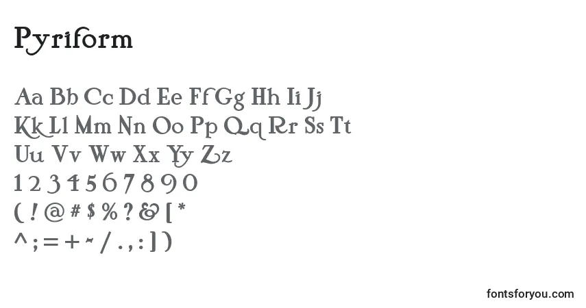Schriftart Pyriform – Alphabet, Zahlen, spezielle Symbole