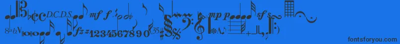 Fonte Musicalsymbolsnormal – fontes pretas em um fundo azul