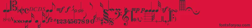 Musicalsymbolsnormal-fontti – mustat fontit punaisella taustalla