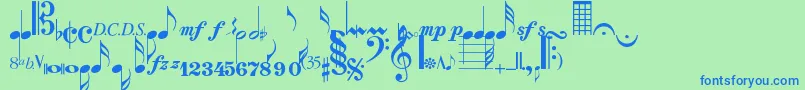 Musicalsymbolsnormal-fontti – siniset fontit vihreällä taustalla