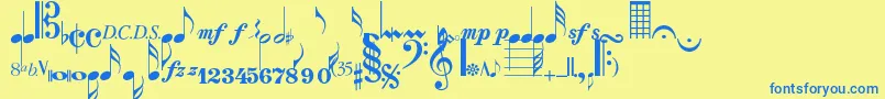 Weitere Informationen zur Musicalsymbolsnormal-Schriftart Musicalsymbolsnormal-Schriftart – Blaue Schriften auf gelbem Hintergrund
