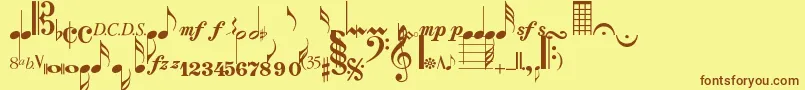 Musicalsymbolsnormal-Schriftart – Braune Schriften auf gelbem Hintergrund