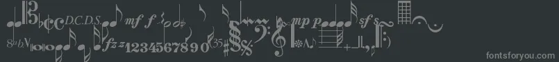 Musicalsymbolsnormal-Schriftart – Graue Schriften auf schwarzem Hintergrund