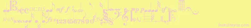 Musicalsymbolsnormal-Schriftart – Rosa Schriften auf gelbem Hintergrund