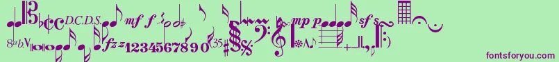 Musicalsymbolsnormal-Schriftart – Violette Schriften auf grünem Hintergrund