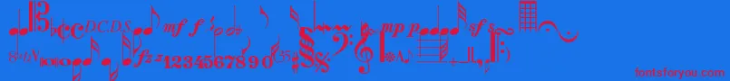 Musicalsymbolsnormal-Schriftart – Rote Schriften auf blauem Hintergrund