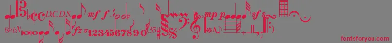 フォントMusicalsymbolsnormal – 赤い文字の灰色の背景