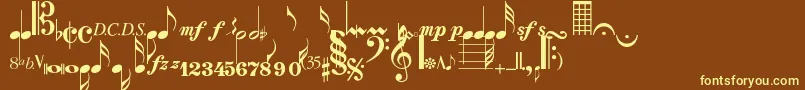 Musicalsymbolsnormal-Schriftart – Gelbe Schriften auf braunem Hintergrund