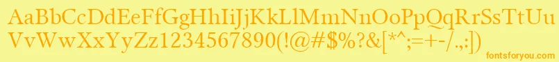 フォントMiramar – オレンジの文字が黄色の背景にあります。