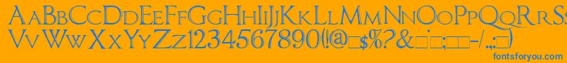 Imperatorbronzesmallcaps-Schriftart – Blaue Schriften auf orangefarbenem Hintergrund