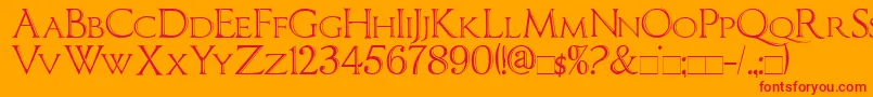 Imperatorbronzesmallcaps-Schriftart – Rote Schriften auf orangefarbenem Hintergrund