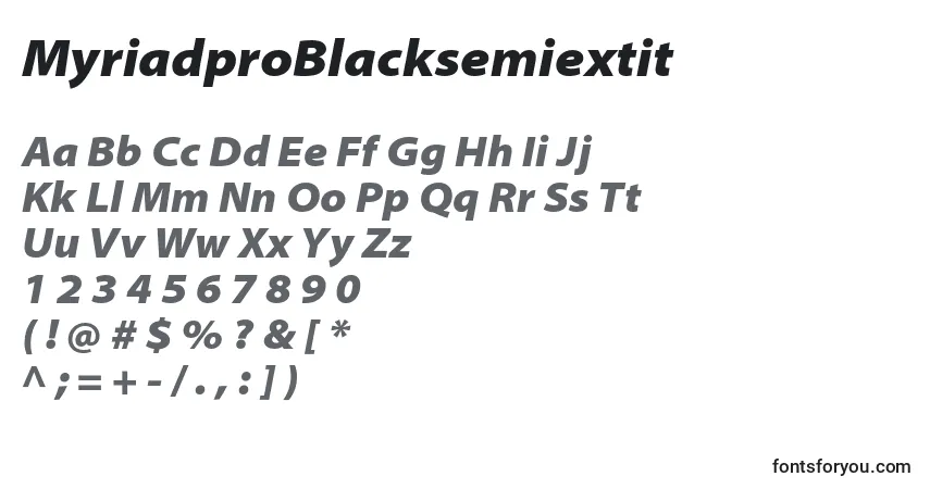 Czcionka MyriadproBlacksemiextit – alfabet, cyfry, specjalne znaki