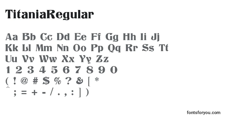 A fonte TitaniaRegular – alfabeto, números, caracteres especiais