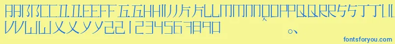 フォントRomajimincho – 青い文字が黄色の背景にあります。