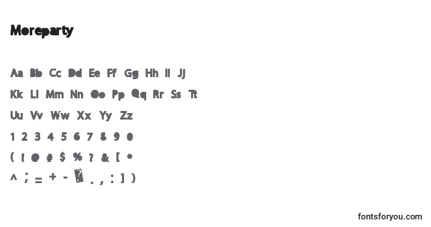 Czcionka Moreparty – alfabet, cyfry, specjalne znaki