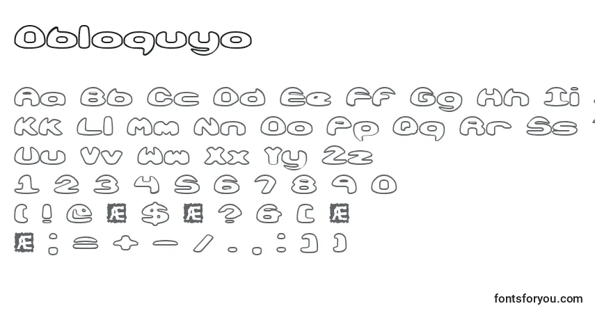 Schriftart Obloquyo – Alphabet, Zahlen, spezielle Symbole