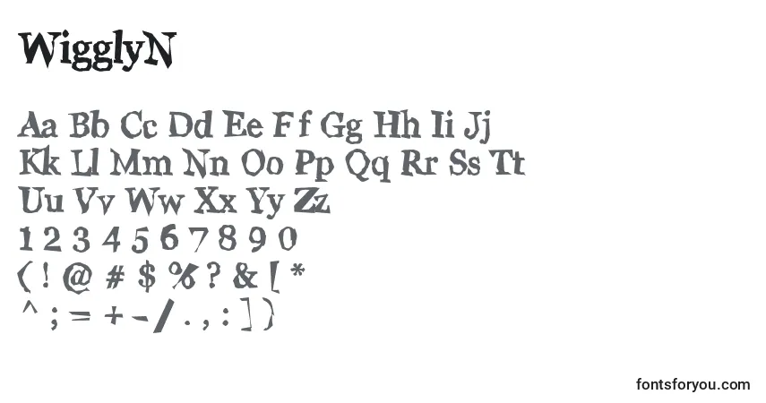 Czcionka WigglyN – alfabet, cyfry, specjalne znaki