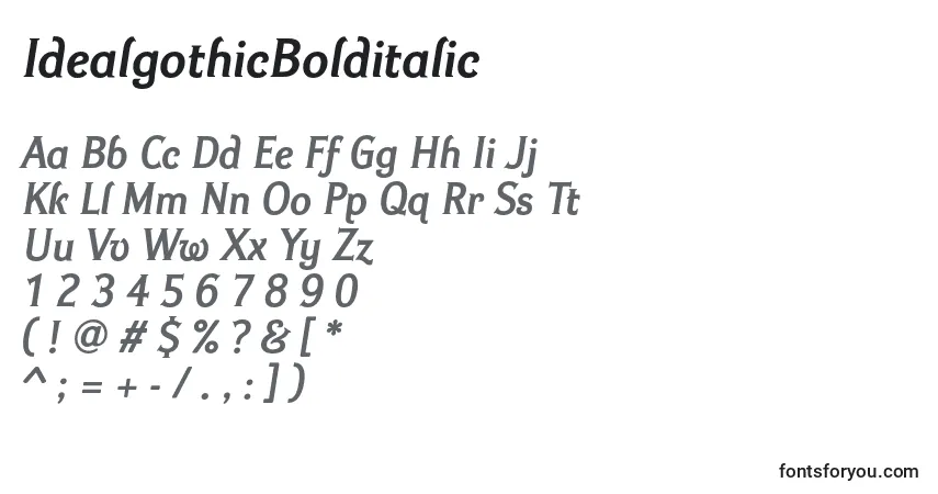Czcionka IdealgothicBolditalic – alfabet, cyfry, specjalne znaki
