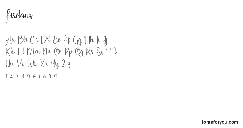 Czcionka Firdaus (102602) – alfabet, cyfry, specjalne znaki