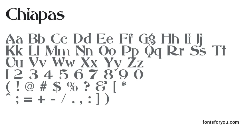 Czcionka Chiapas – alfabet, cyfry, specjalne znaki