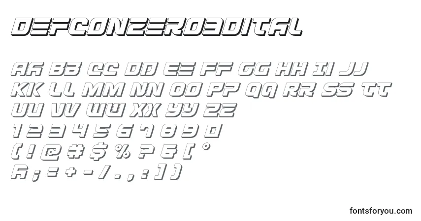 Defconzero3Ditalフォント–アルファベット、数字、特殊文字