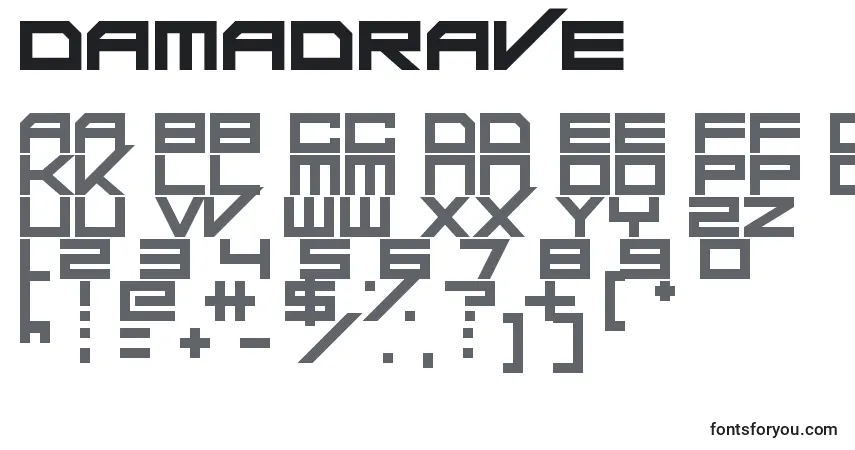 A fonte DaMadRave – alfabeto, números, caracteres especiais