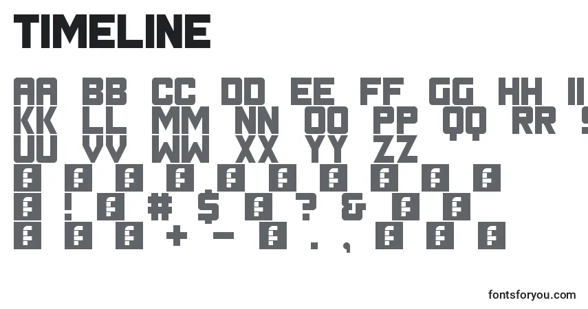 Czcionka Timeline – alfabet, cyfry, specjalne znaki