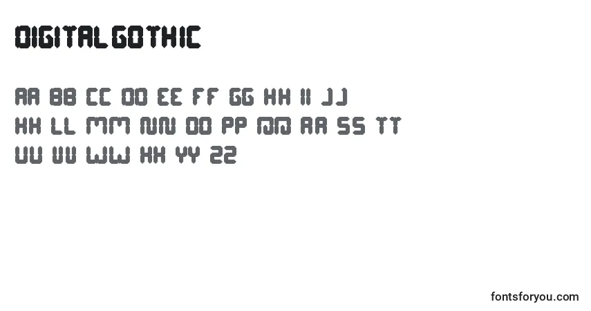 A fonte DigitalGothic (102616) – alfabeto, números, caracteres especiais