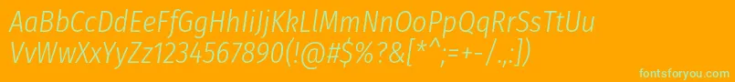 Fonte FirasanscondensedLightitalic – fontes verdes em um fundo laranja