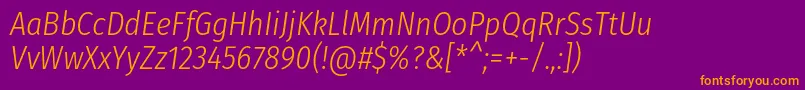 Fonte FirasanscondensedLightitalic – fontes laranjas em um fundo violeta