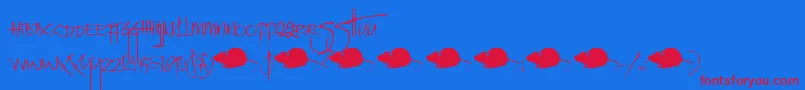 フォントDkRatInfestedMailbox – 赤い文字の青い背景
