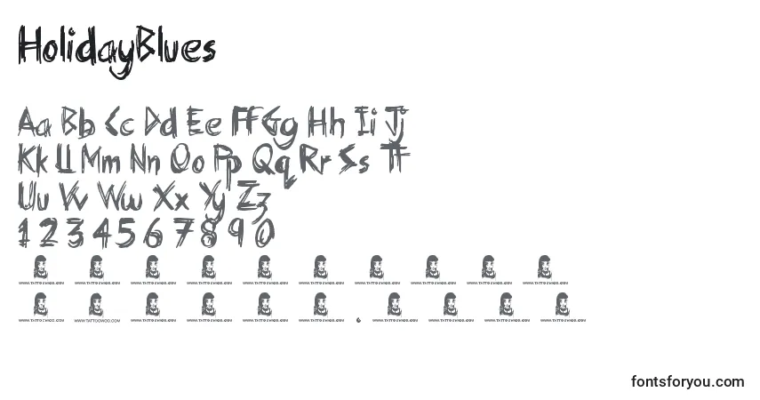 Schriftart HolidayBlues – Alphabet, Zahlen, spezielle Symbole