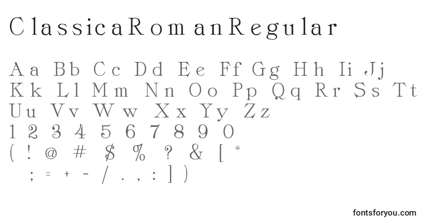 Czcionka ClassicaRomanRegular – alfabet, cyfry, specjalne znaki