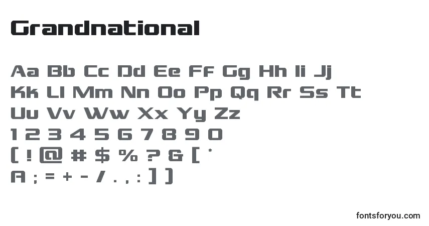 Шрифт Grandnational – алфавит, цифры, специальные символы