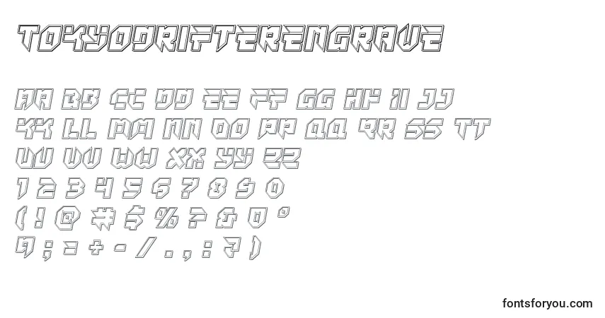 Шрифт Tokyodrifterengrave – алфавит, цифры, специальные символы