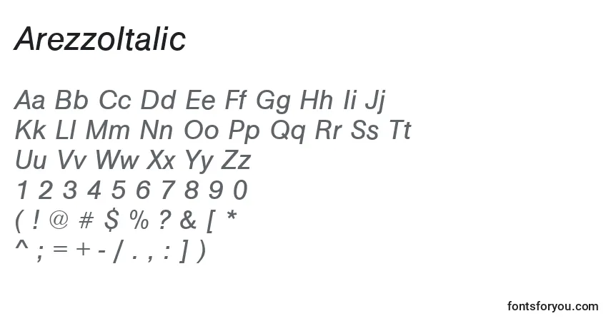 Шрифт ArezzoItalic – алфавит, цифры, специальные символы