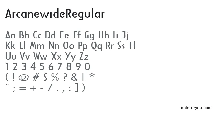 A fonte ArcanewideRegular – alfabeto, números, caracteres especiais