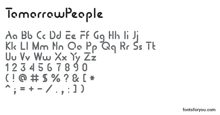 Czcionka TomorrowPeople – alfabet, cyfry, specjalne znaki