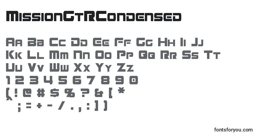 A fonte MissionGtRCondensed – alfabeto, números, caracteres especiais