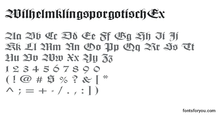 A fonte WilhelmklingsporgotischEx – alfabeto, números, caracteres especiais