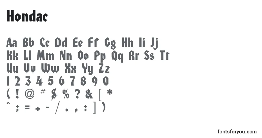 Schriftart Hondac – Alphabet, Zahlen, spezielle Symbole