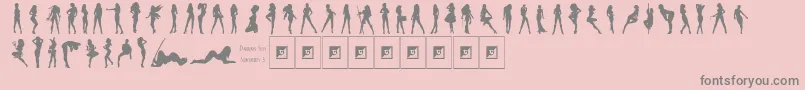 Saiba mais sobre a fonte DarriansSexySilhouettes3 Fonte DarriansSexySilhouettes3 – fontes cinzas em um fundo rosa