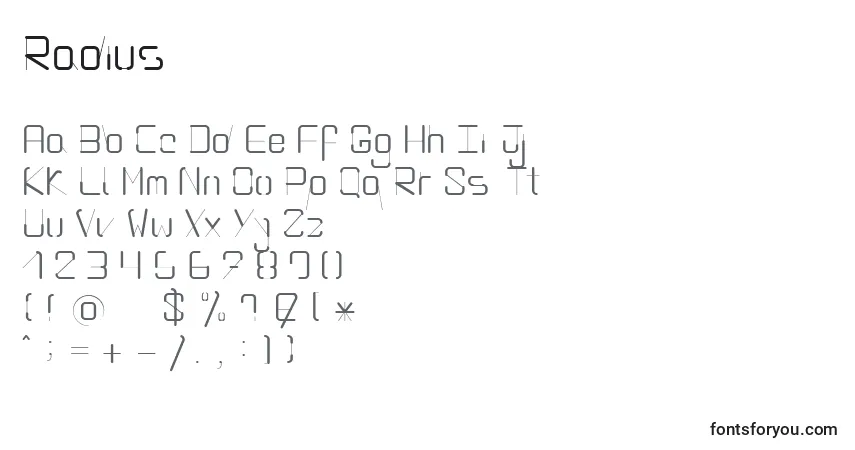 Schriftart Radius – Alphabet, Zahlen, spezielle Symbole