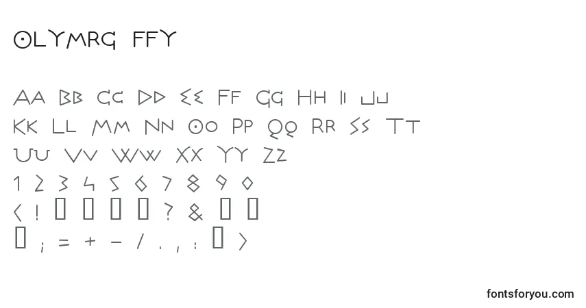 A fonte Olymrg ffy – alfabeto, números, caracteres especiais