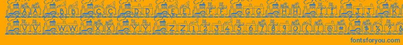 Fonte ToyTrain – fontes azuis em um fundo laranja